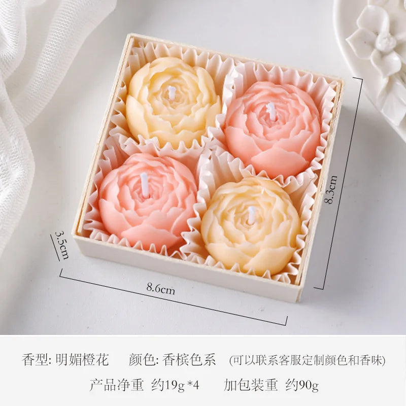 Romantic Scented Flower Rose Candle Gift Box 4 Sets Aromatic Candles for Home Decor