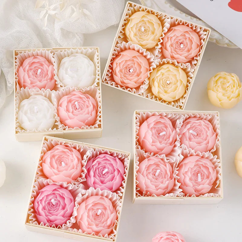 Romantic Scented Flower Rose Candle Gift Box 4 Sets Aromatic Candles for Home Decor