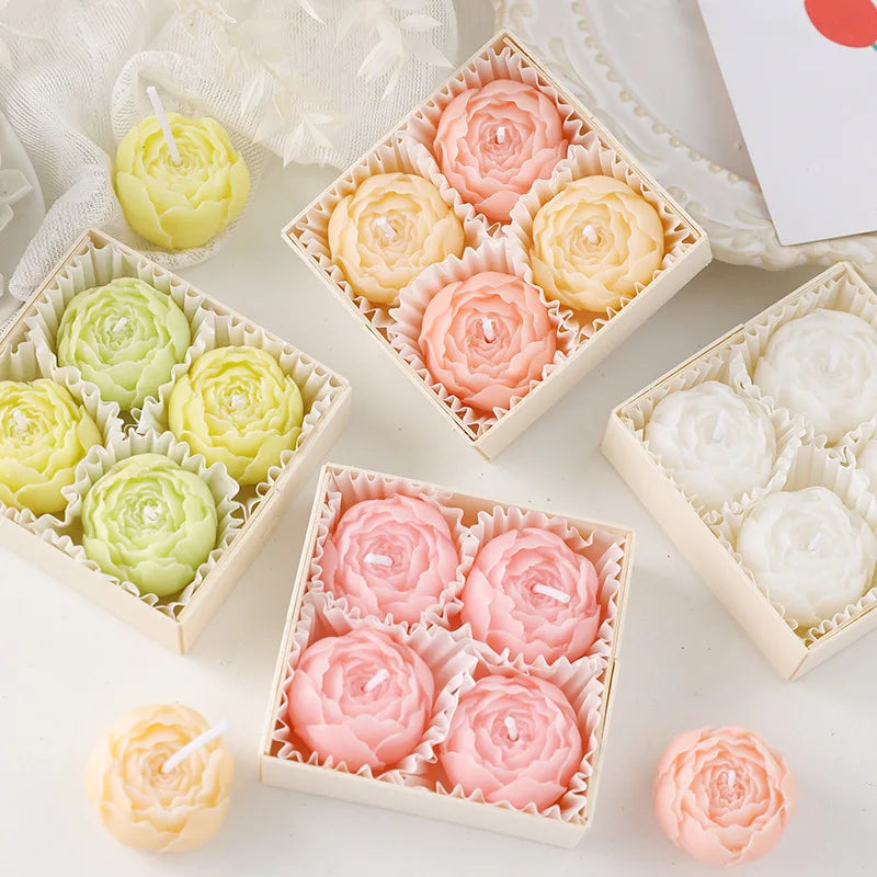 Romantic Scented Flower Rose Candle Gift Box 4 Sets Aromatic Candles for Home Decor