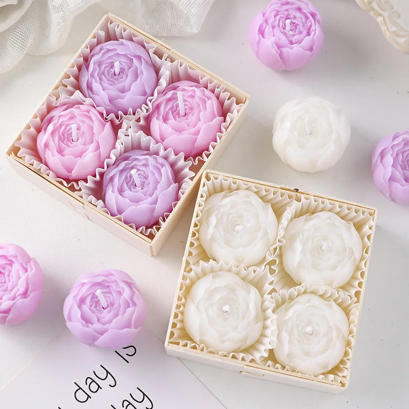 Romantic Scented Flower Rose Candle Gift Box 4 Sets Aromatic Candles for Home Decor