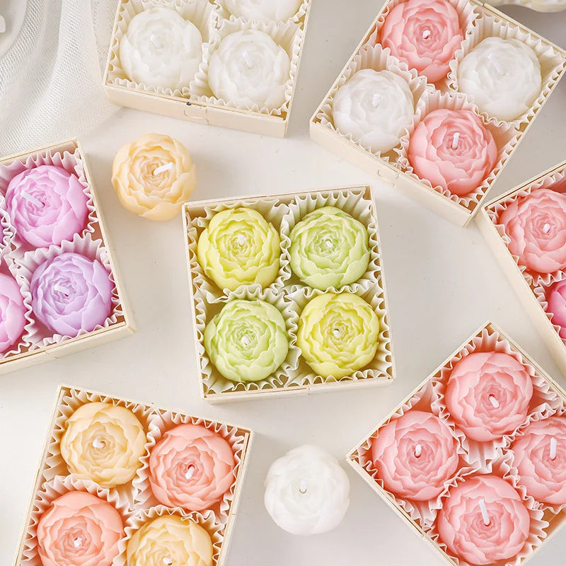 Romantic Scented Flower Rose Candle Gift Box 4 Sets Aromatic Candles for Home Decor